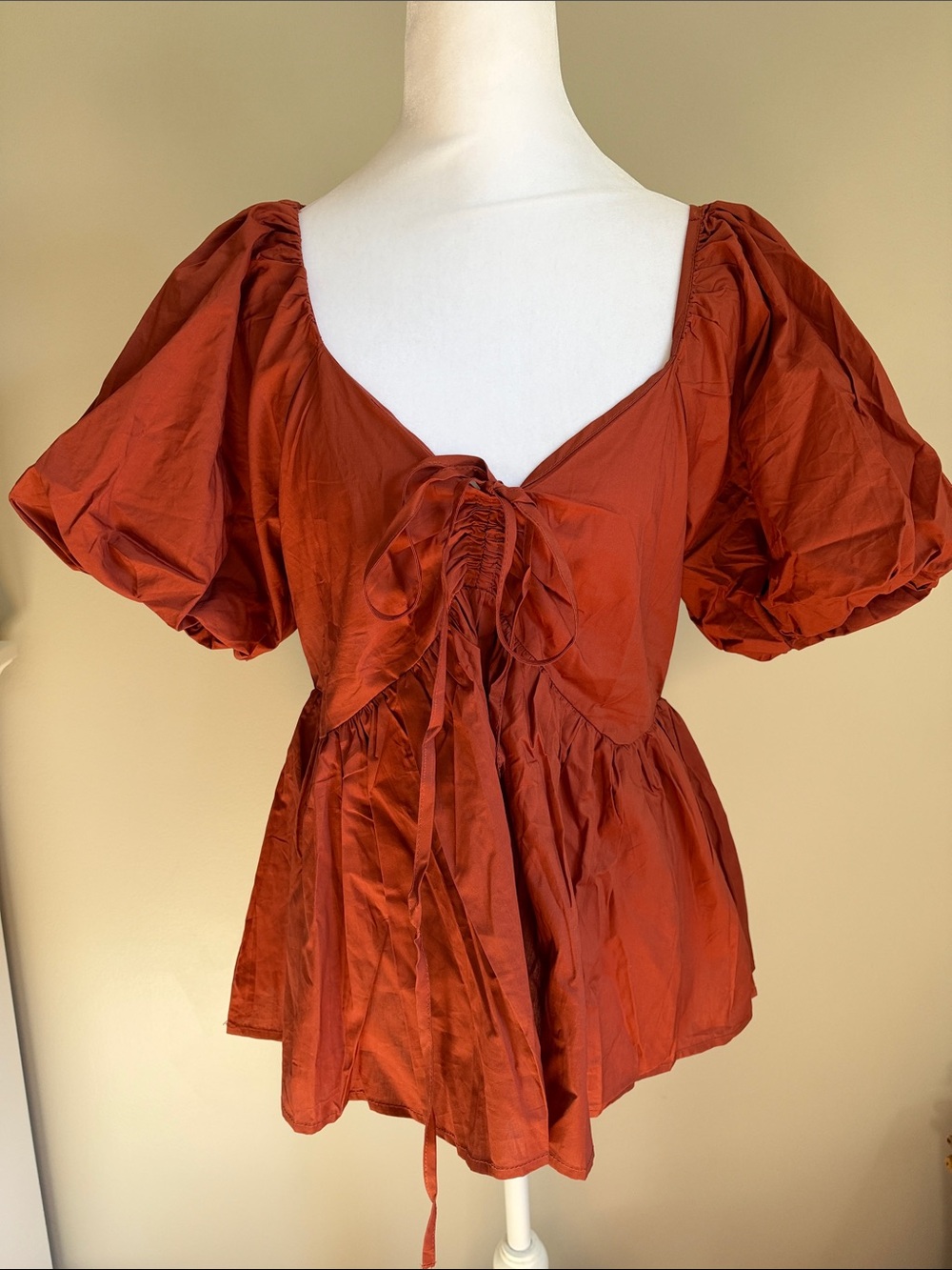 Blu Pepper Puff-Sleeve Tie-Front Women's Top, Sz S